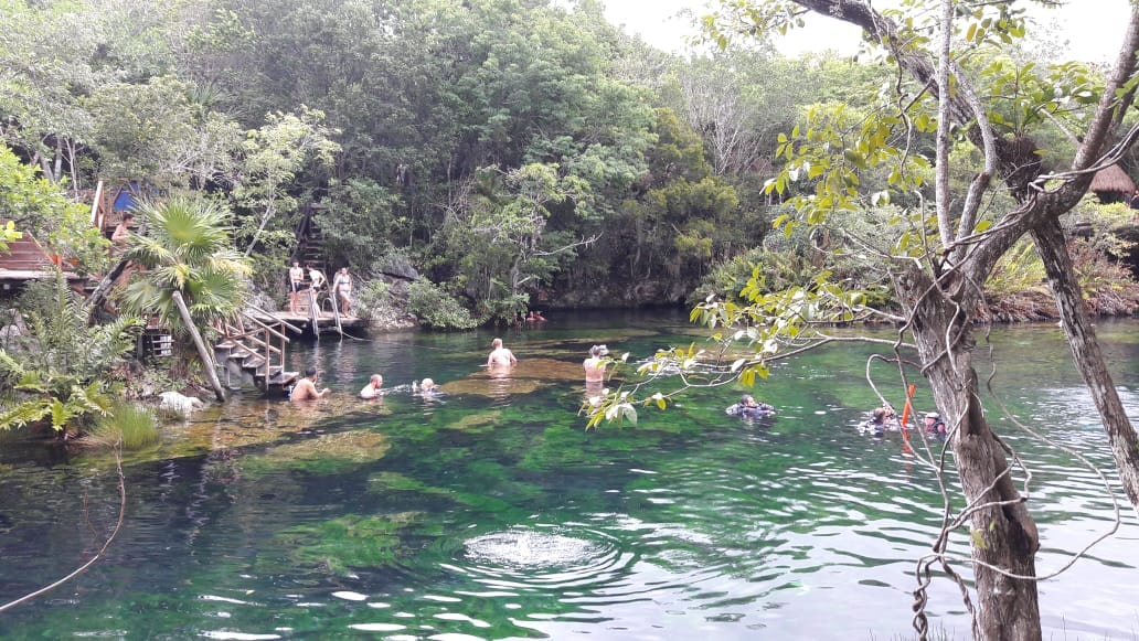 Customers enjoying an open-air cenote